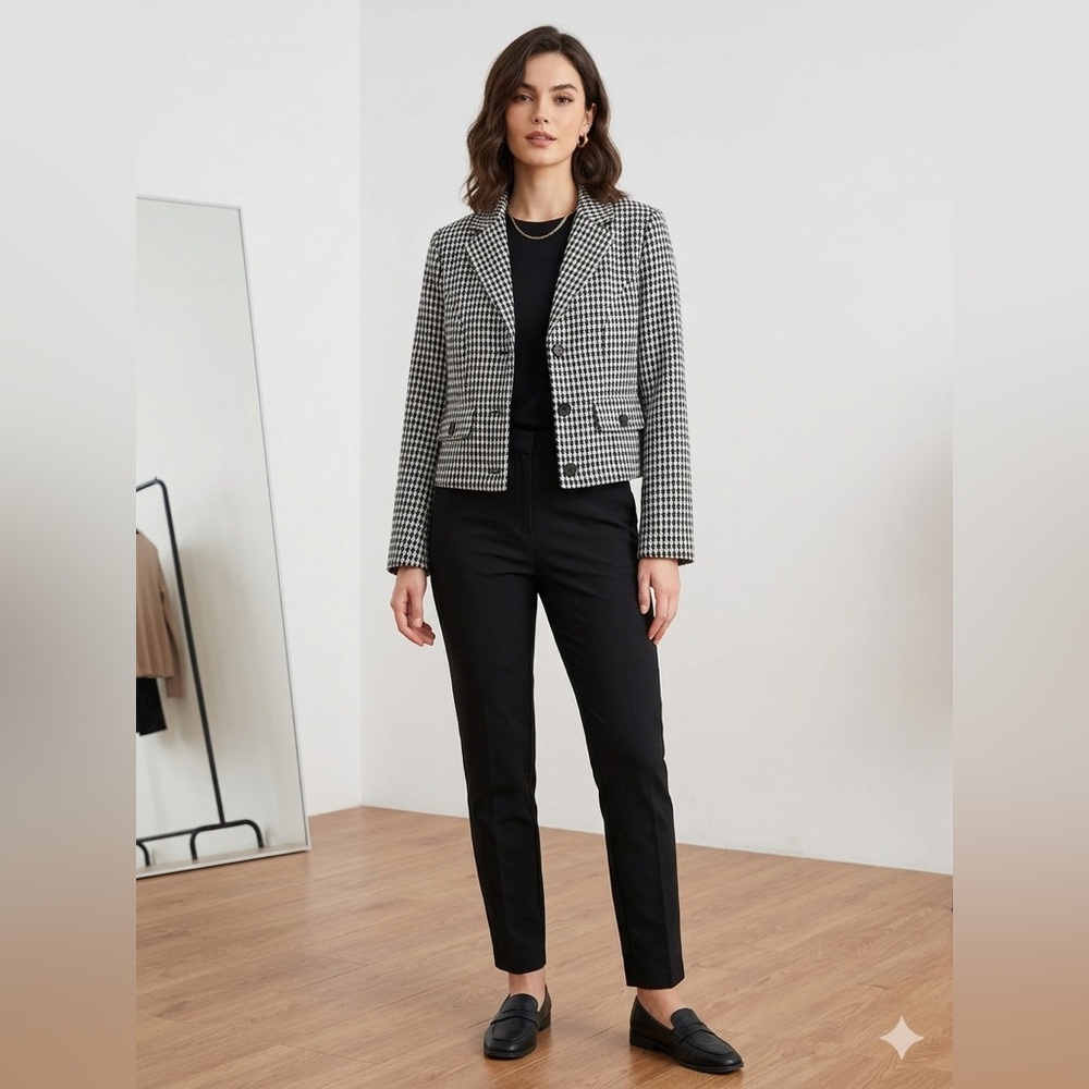 Cider Black & White Houndstooth Cropped Blazer